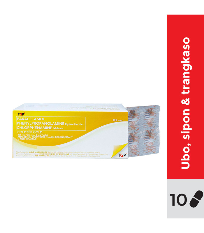 COLDZEP GOLD Paracetamol+Phenylpropanolamine HCl+Chlorphenamine Maleate 325/25/2mg Tablet 10s