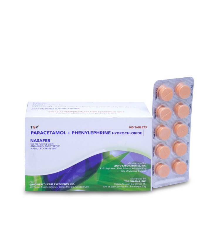 NASAFER Paracetamol+Phenylephrine Hydrochloride 500mg/25mg Tablet