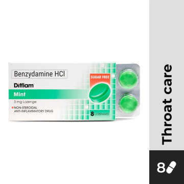 DIFFLAM Benzydamine HCL 3mg Sugar Free Mint (8 Lozenges)
