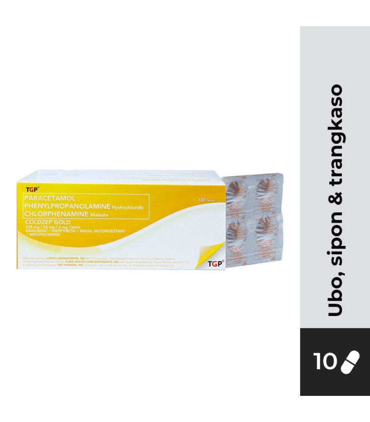 COLDZEP GOLD Paracetamol+Phenylpropanolamine HCl+Chlorphenamine Maleate 325/25/2mg Tablet 10s