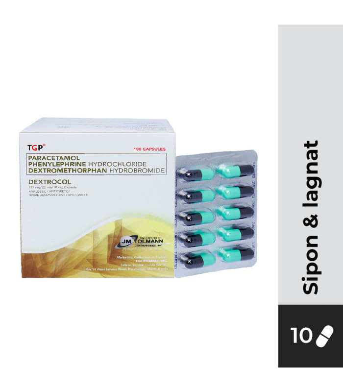 DEXTROCOL Paracetamol+Phenylephrine Hydrochloride+Dextromethorphan Hydrobromide 325/25/10mg Capsule 10s