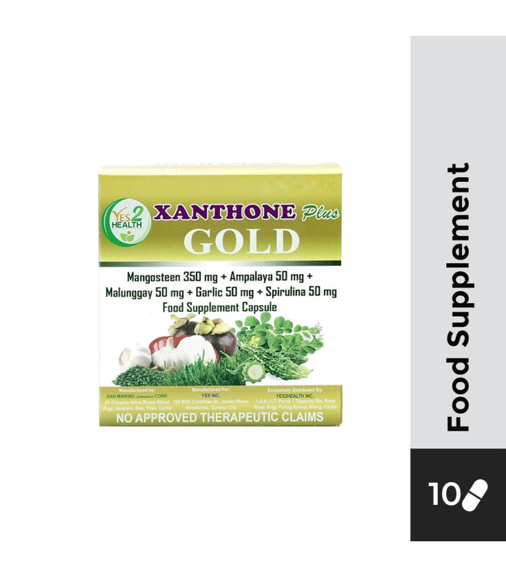 XANTHONE PLUS GOLD Mangosteen Ampalaya Malunggay Garlic Spirulina 550mg Cap (10 pcs/pack)