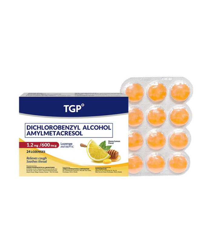 TGP Lozenges Dichloro +Amyl 1.2/600mcg Honey and Lemon flavor