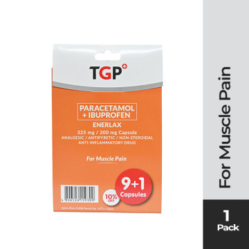 9+1 ENERLAX Paracetamol+Ibuprofen Cap 325mg/200mg for muscle pain