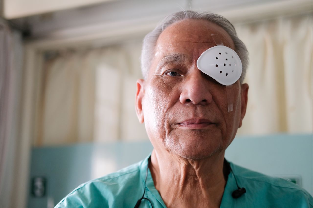 A senior man after cataract surgery