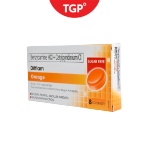 DIFFLAM Benzydamine Hydrochloride plus Cetylpyridinium Chloride Lozenges Sugar‑Free Orange Flavor - 8pcs - Image 2