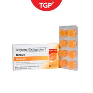 DIFFLAM Benzydamine Hydrochloride plus Cetylpyridinium Chloride Lozenges Sugar‑Free Orange Flavor - 8pcs - Image 3